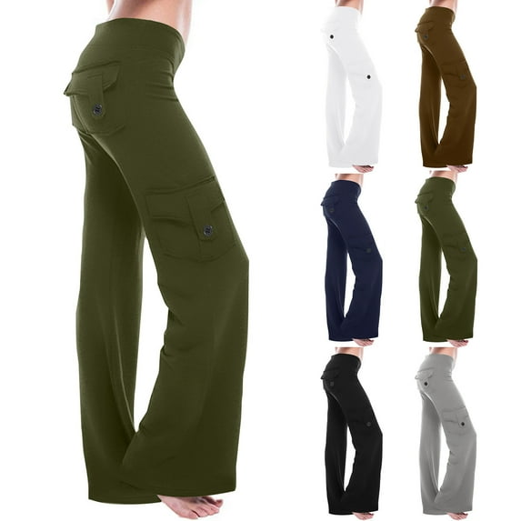 Cargo Yoga Pants for Women with 4 Pockets High Waisted Workout Leggings Tummy Control Gym Tights Casual Athleisure Fitness Gifts for Women | CSEONE,Brown XL