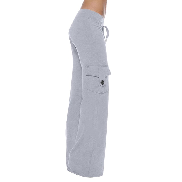 Cargo Yoga Pants Women High Waist Wide Leg Bootcut Flare Yoga Pant Elastic Waist Lounge Sweatpants with Pockets