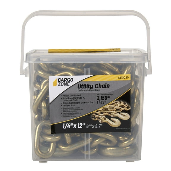 Cargo Zone 1/4 inch x 12 feet Utility Chain, Yellow-Zinc