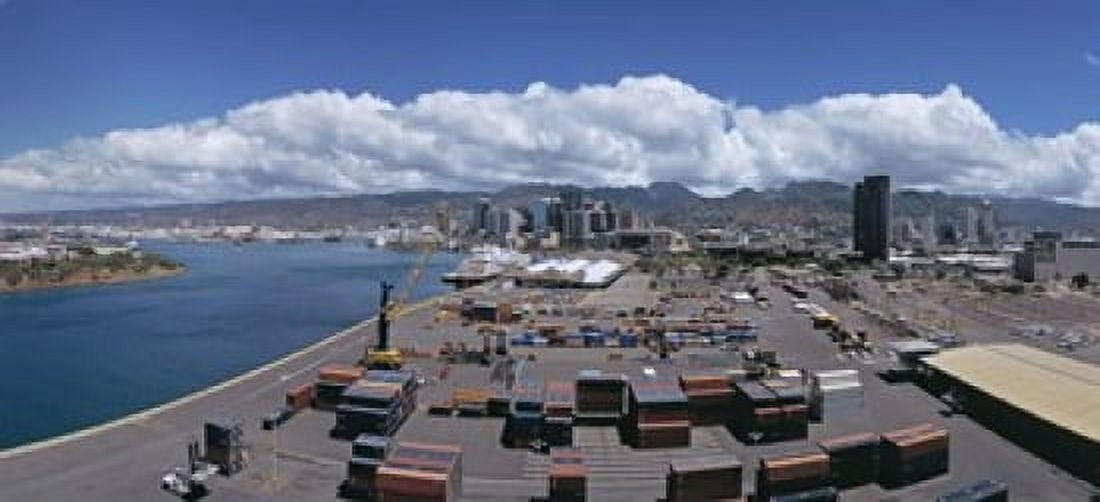 Cargo containers at a harbor Honolulu Oahu Hawaii USA 2007 Canvas Art - Panoramic Images (15 x 7)