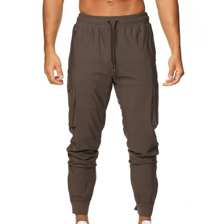 Cargo pants for men Draw Rope Bundle Foot Training Pants Quick Dry Hiking  Pants Long Pants sweatpants Brown L 