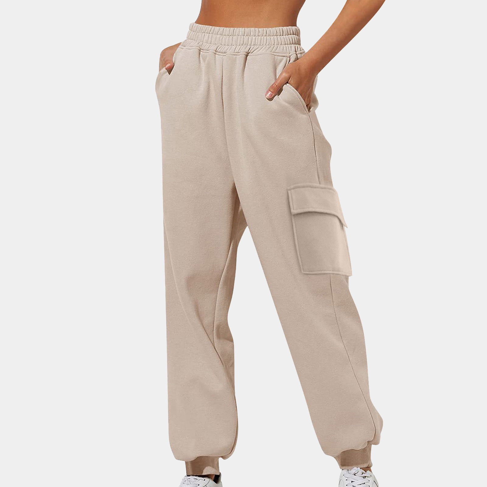  Womens Cargo Sweatpants Casual Baggy Fleece Fall Winter  Sweatpants High Waisted Outdoor Joggers Pants with Pockets Beige :  Clothing, Shoes & Jewelry