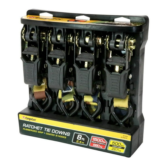 CargoLoc 1 In x 8 Ft 500 LB Capacity Premium Ratchet Tie Down Straps, 4 Pack