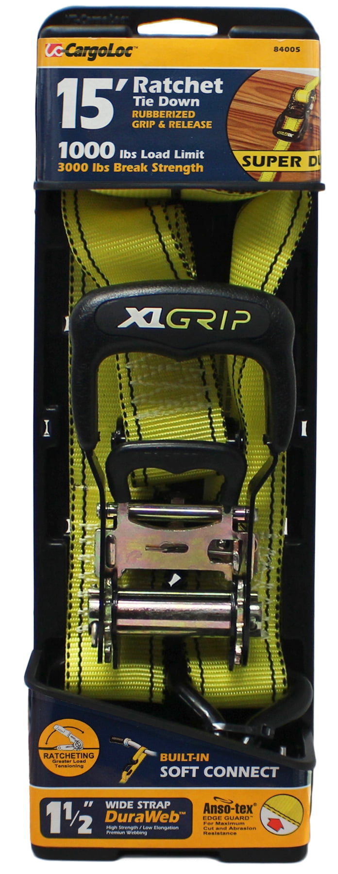 CargoLoc Heavy-Duty Tie-Downs - 12' Wide Grip, 1,500 Lb Capacity, 2-Pack With S-Hooks & Tray - View #3