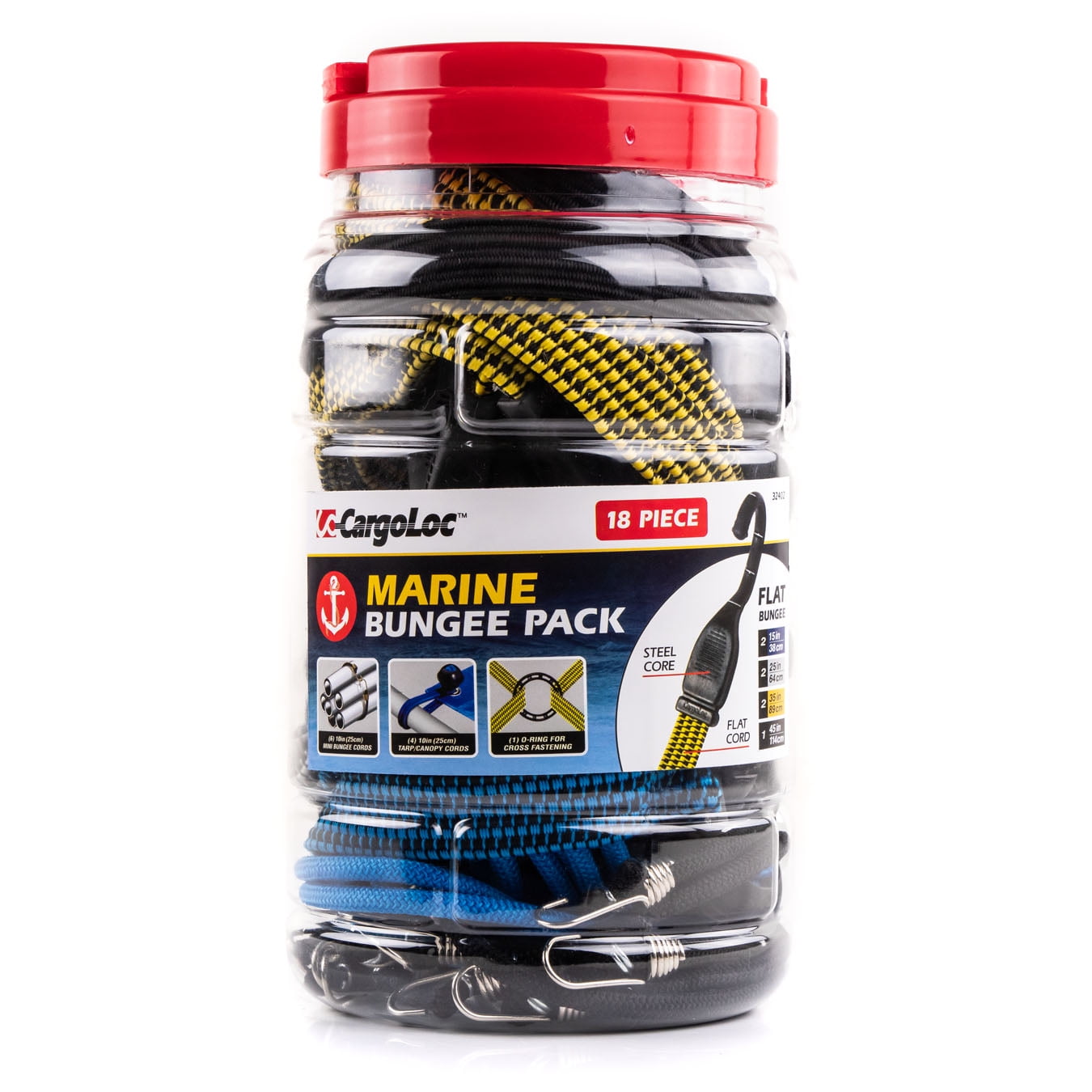 CargoLoc Marine Bungee Pack Flat Bungees Tarp Canopy Cords Cross