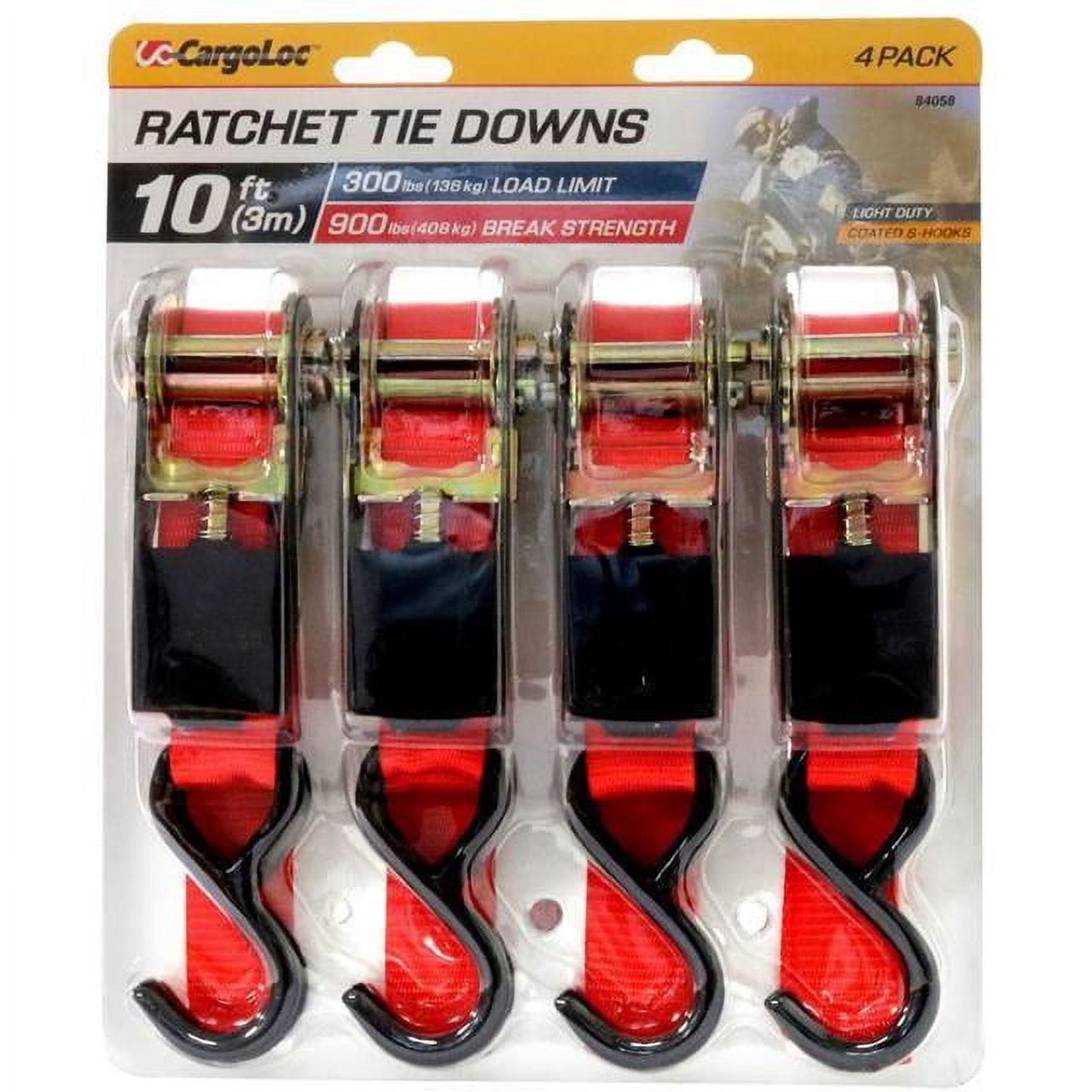 CargoLoc Ratchet Tie Downs 84058 4 Pc. 1" x 10' x 900 lbs S Hooks
