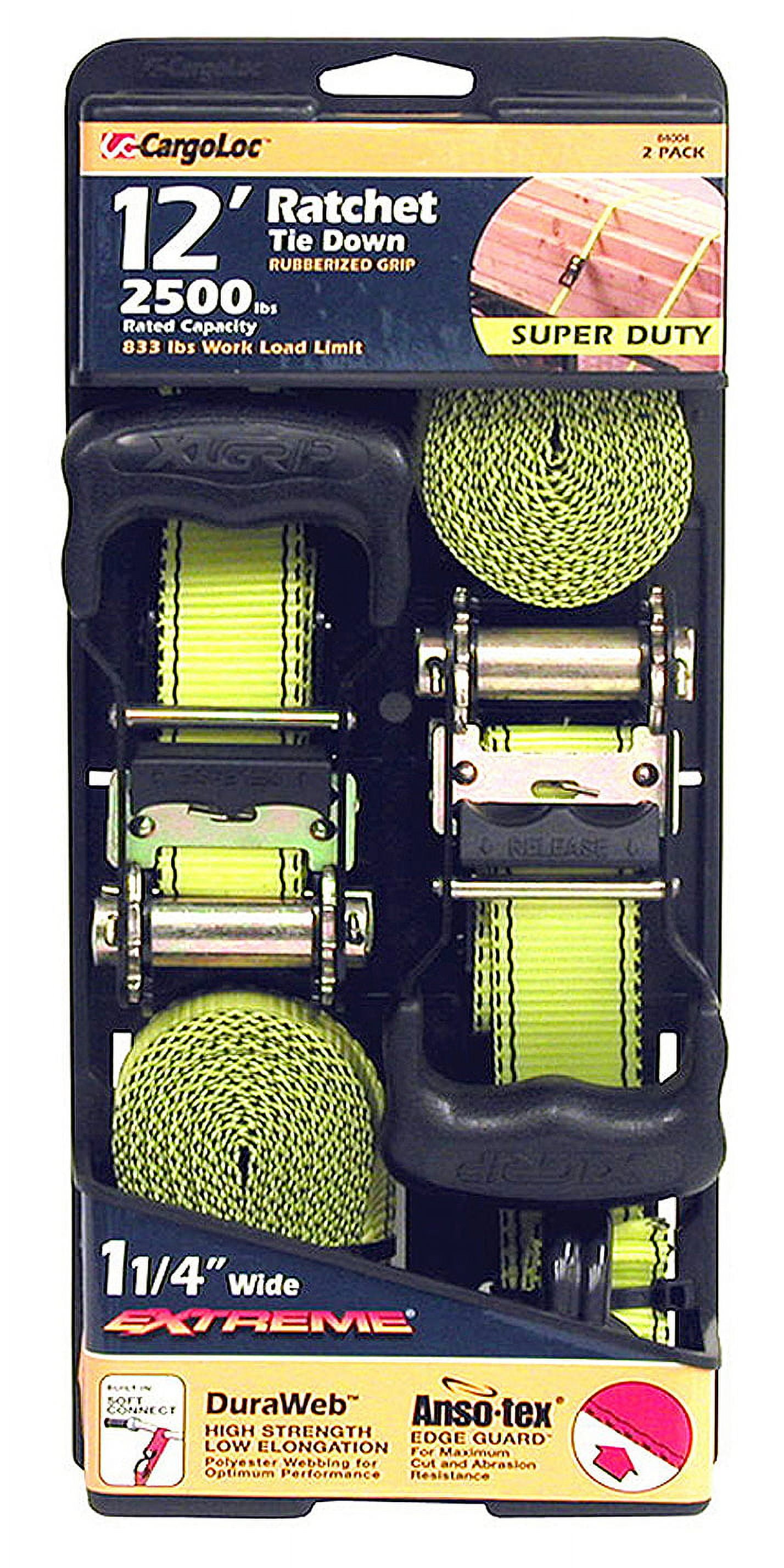 Cargoloc 84004 12' X 11/4" Yellow Ratchet Tie Downs 2 Count