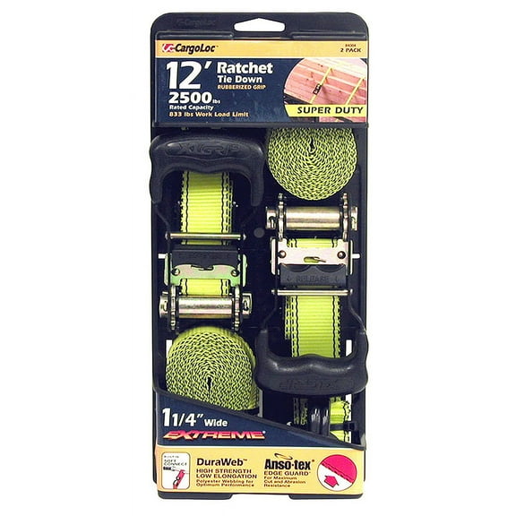 Cargoloc 84004 12' X 1-1/4" Yellow Ratchet Tie Downs 2 Count
