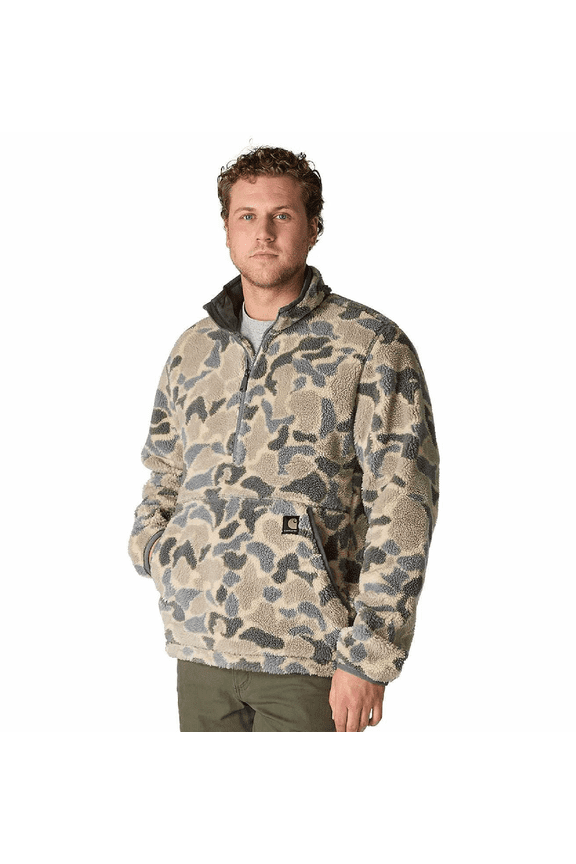 106443-Gm5 Loose-Fit Quarter-Zip Fleece Pullover for Men - Khaki Vintage Camo - XL