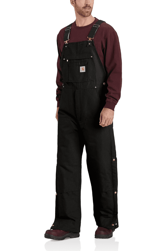106672-BLK Firm Duck Loose-Fit Insulated Bib Overalls for Men, Black, L - Regular