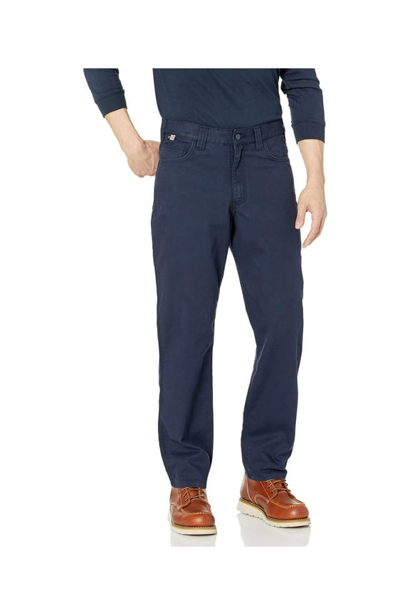 Flame-Resistant Rugged Flex Relaxed Fit Canvas Five-Pocket Work Pants (Mens, Navy, 34, 34)
