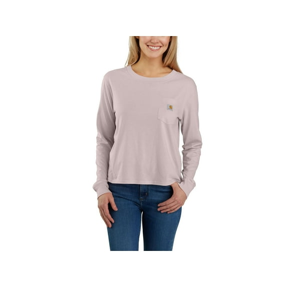 Carhartt Loose Fit Lightweight Long Sleeve Crew Neck Pocket T-Shirt (Womens, Mink, 2XL (Reg), One Size)