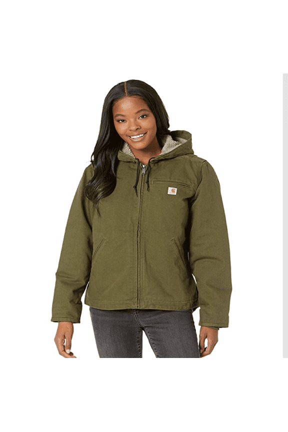 Loose-Fit Washed Duck Sherpa-Lined Jacket for Ladies - Basil - L