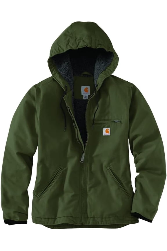 Loose-Fit Washed Duck Sherpa-Lined Jacket for Ladies - Basil - M