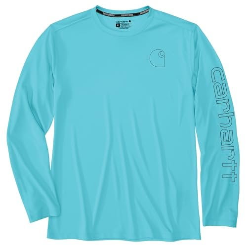 Carhartt Men's Big & Tall Force Sun Defender Lightweight Long-Sleeve Logo Graphic T-Shirt, Gulf Blue