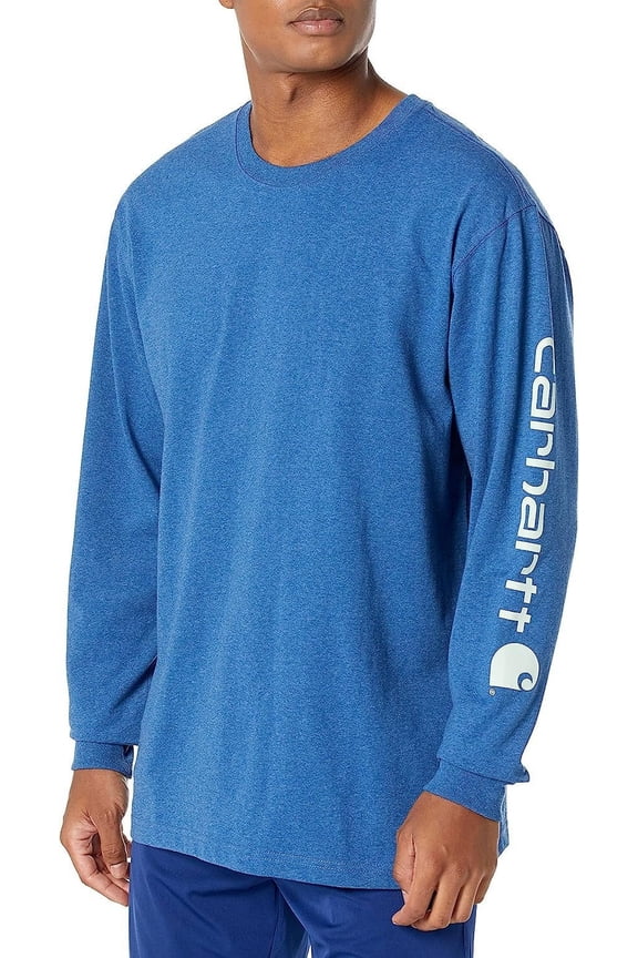 Men's Big & Tall Loose Fit Heavyweight Long Logo Sleeve Graphic T-Shirt, Lakeshore Heather, Large/Tall