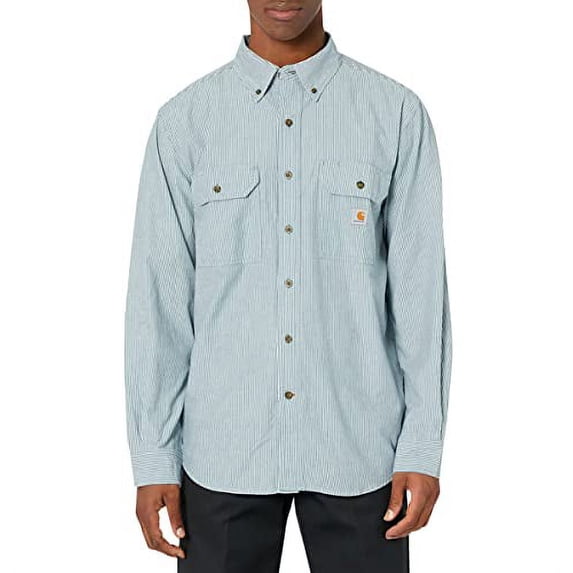Carhartt Men's Big & Tall Loose Fit Midweight Chambray Long-Sleeve Shirt, Dark Blue, X-Large/Tall