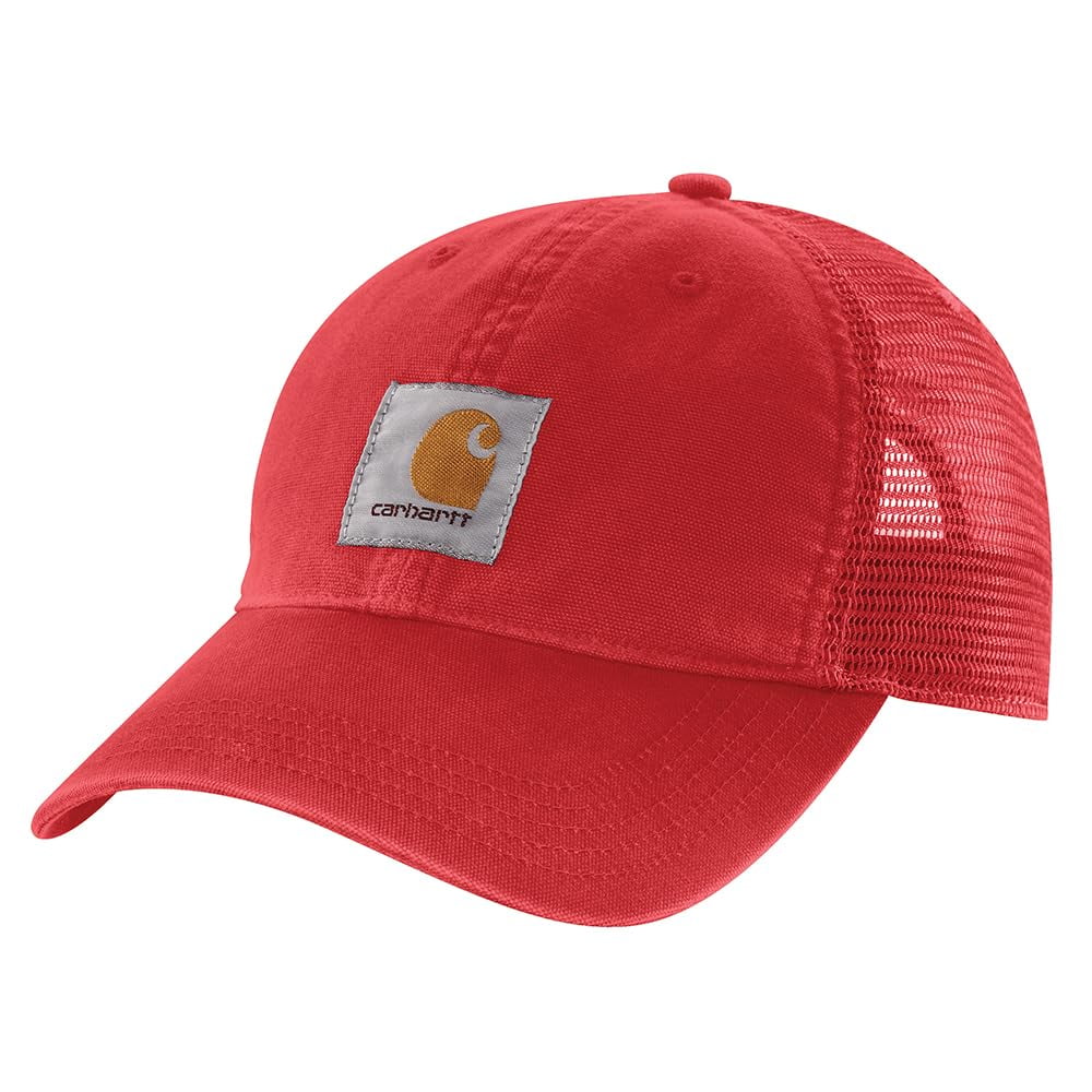 キャップ Carhartt Canvas Hat With Logo Red Carhartt Men's Canvas Mesh-Back Logo Graphic Cap, Fire Red