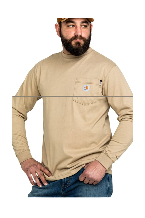 Men's Flame Resistant Force Long Sleeve Work T-Shirt Beige/Khaki Small