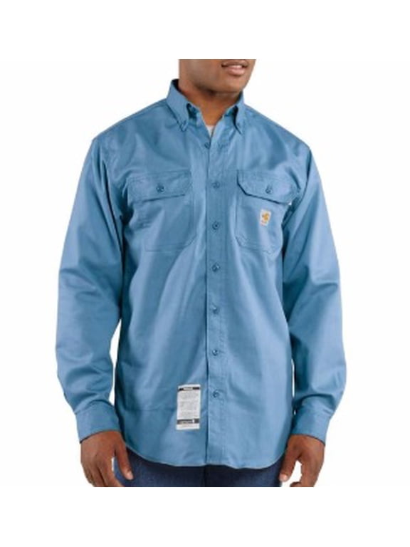 Men's Flame Resistant Shirt FR Collared Button Down Blue 8.6 cal S 7 oz