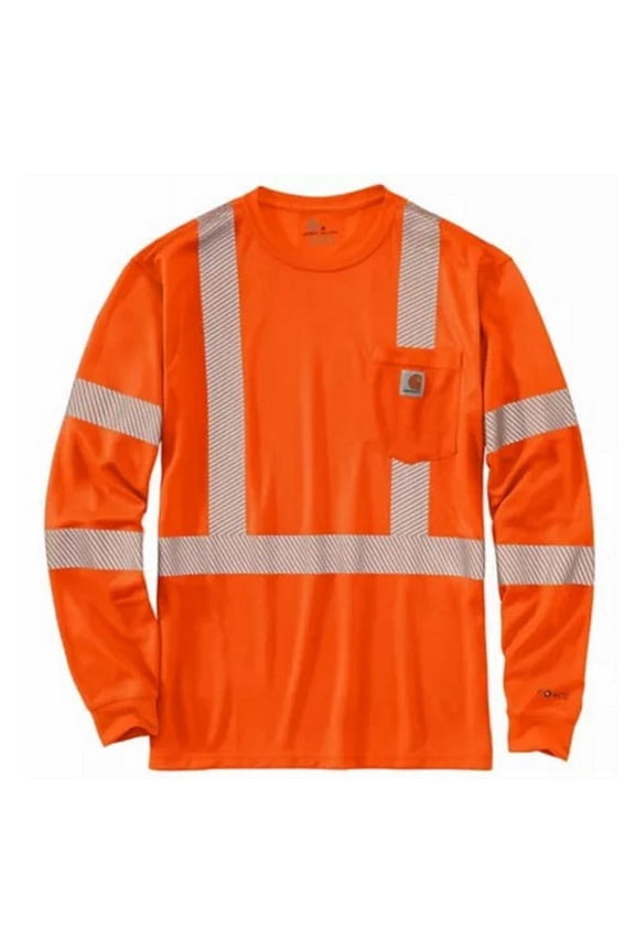 Men's Force High-Visibilty Class 3 Long Sleeve Work T-Shirt Orange XX-Large
