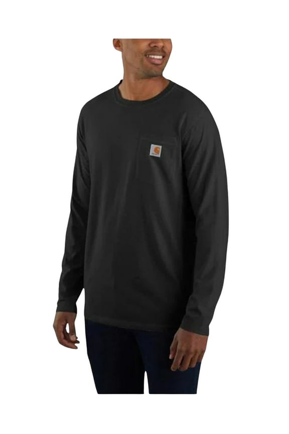 Men's Force Relaxed Fit Midweight Long Sleeve Logo Pocket Work T-Shirt Black X-Large