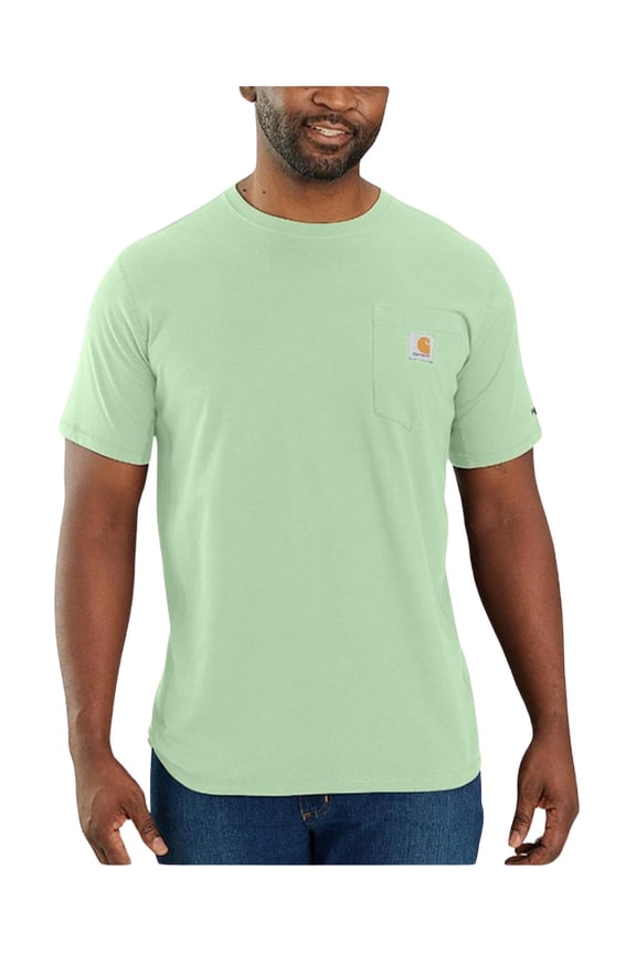 Men's Force Relaxed Midweight Logo Pocket Short Sleeve Work T-Shirt Light Green Large