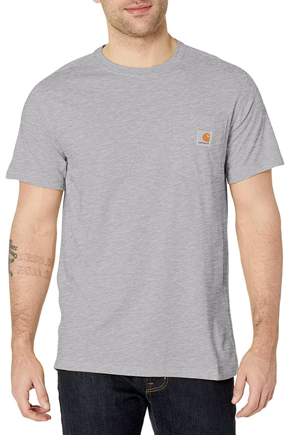 Men's Force Relaxed Midweight Logo Pocket Work T-Shirt Silver Medium