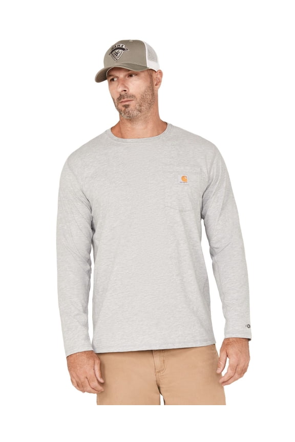 Men's Force Relaxed Midweight Long Sleeve Pocket T-Shirt Grey 2X