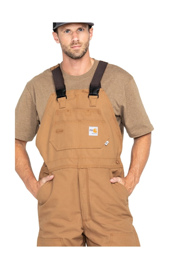 Men's Fr Duck Quilt-Lined Bib Overalls Carhartt Brown 34W x 30L