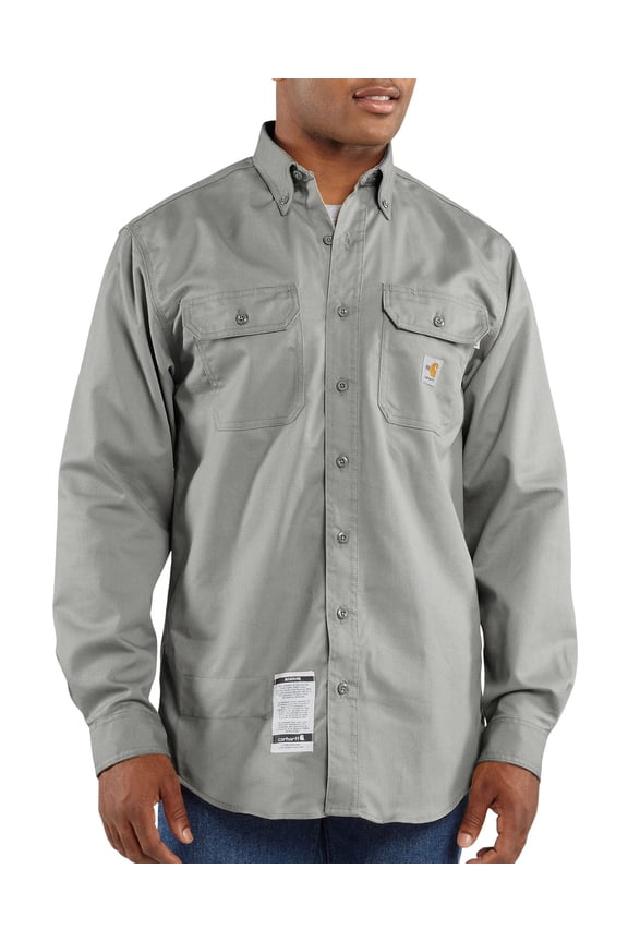 Men's Fr Solid Long Sleeve Button-Down Work Shirt Grey Large