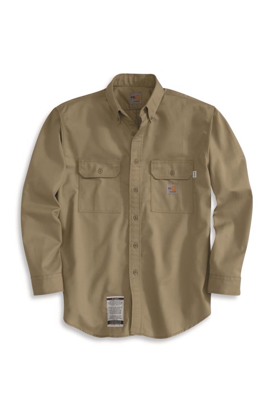 Men's Fr Solid Long Sleeve Button-Down Work Shirt Khaki XX-Large