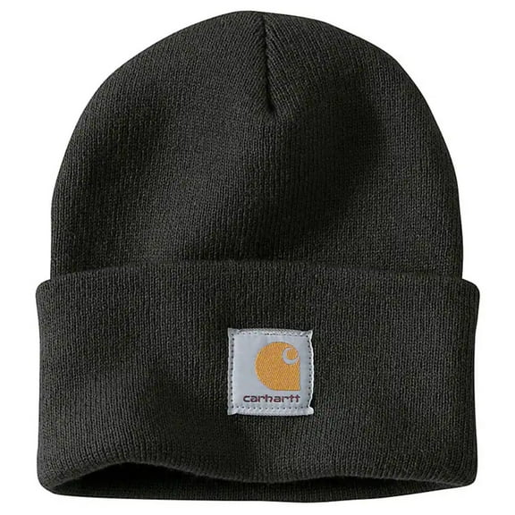 Carhartt Men's Knit Cuffed Beanie Sewn Front Label Fold-up Cuff Warm Hat, Black, One Size