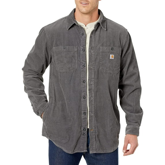 Carhartt Men's Loose Fit Heavyweight Corduroy Jersey-Lined Long-Sleeve Shirt (Large Tall, Steel)