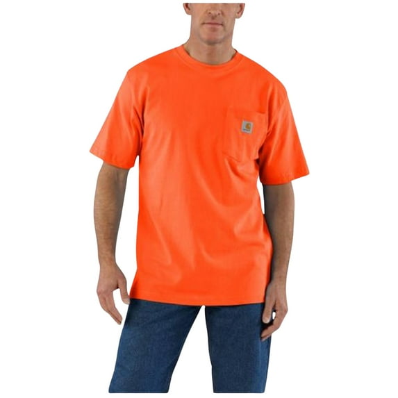 Carhartt Men's Loose Fit Heavyweight Logo Pocket Work T-Shirt Bright Orange X-Large