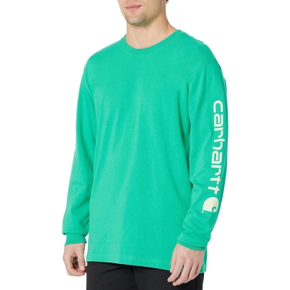 Carhartt Men's Loose Fit Heavyweight Long Logo Sleeve Graphic T-Shirt, Malachite