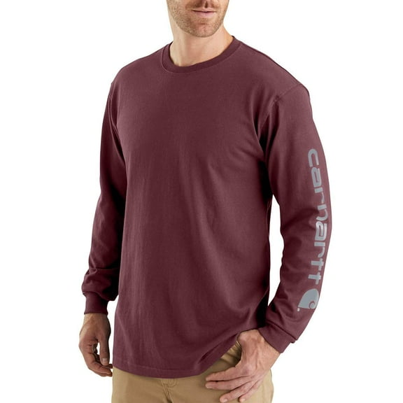 Carhartt Men's Loose Fit Heavyweight Long Sleeve Logo Graphic Work T-Shirt Wine X-Large