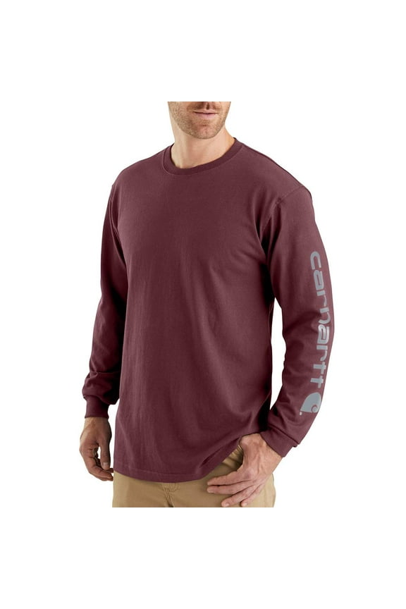 Men's Loose Fit Heavyweight Long Sleeve Logo Graphic Work T-Shirt Wine X-Large