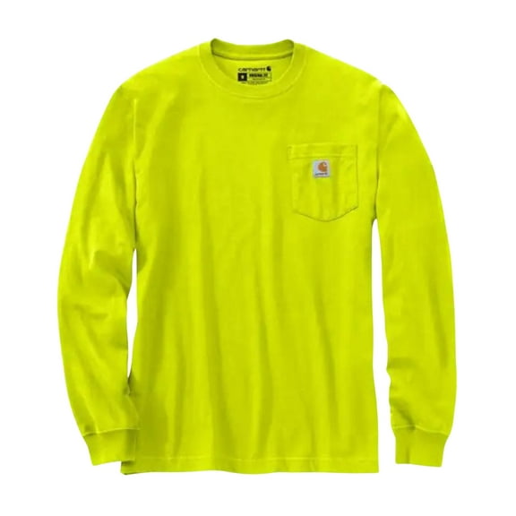Carhartt Men's Loose Fit Heavyweight Long Sleeve Logo Pocket Work T-Shirt Bright Green Medium