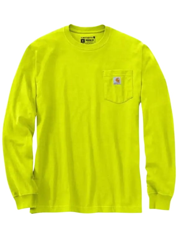 Men's Loose Fit Heavyweight Long Sleeve Logo Pocket Work T-Shirt Bright Green XX-Large