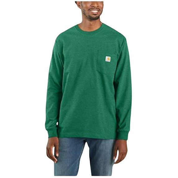 Carhartt Men's Loose Fit Heavyweight Long Sleeve Logo Pocket Work T-Shirt Green Large