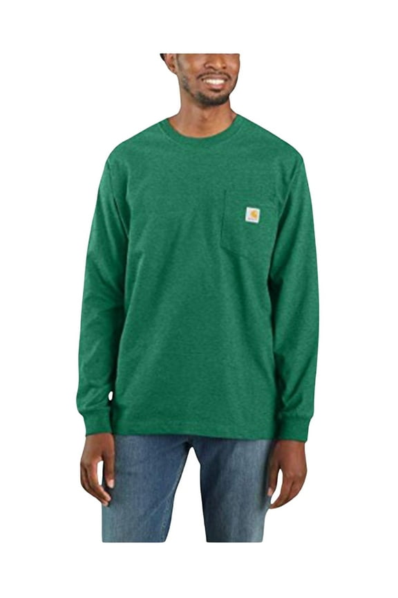 Men's Loose Fit Heavyweight Long Sleeve Logo Pocket Work T-Shirt Green Medium