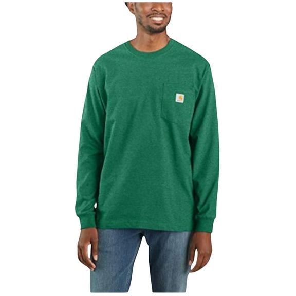 Carhartt Men's Loose Fit Heavyweight Long Sleeve Logo Pocket Work T-Shirt Green XX-Large