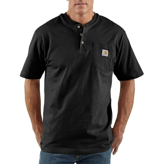 Carhartt Men's Loose Fit Heavyweight Short-Sleeve Pocket Henley T-Shirt Color-Black, Size S-4XL (Also Tall Size Available)
