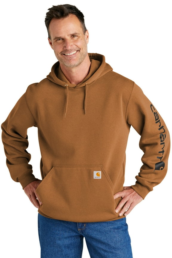 Men's Loose Fit Midweight Logo Sleeve Graphic Hooded Sweatshirt Big And Brown Large US