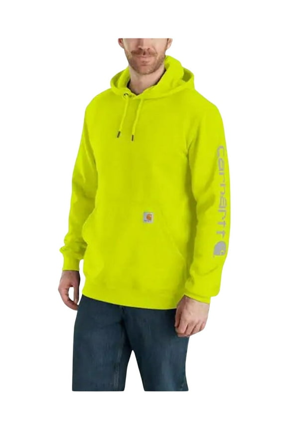 Men's Loose Fit Midweight Logo Sleeve Graphic Hooded Sweatshirt Bright Green Medium US