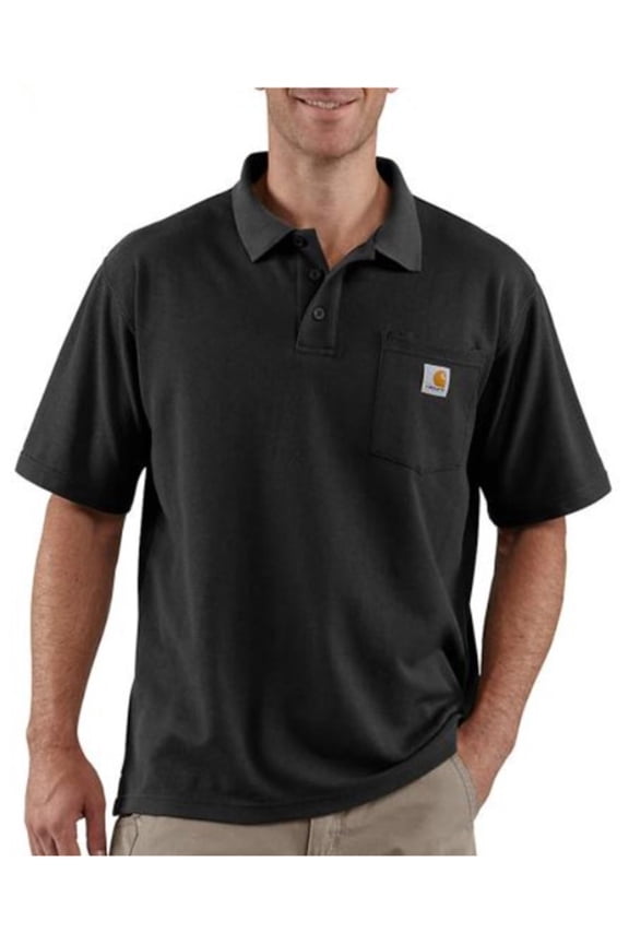 Men's Loose Fit Midweight Short Sleeve Button-Down Polo Shirt Big Black XX-Large Tall