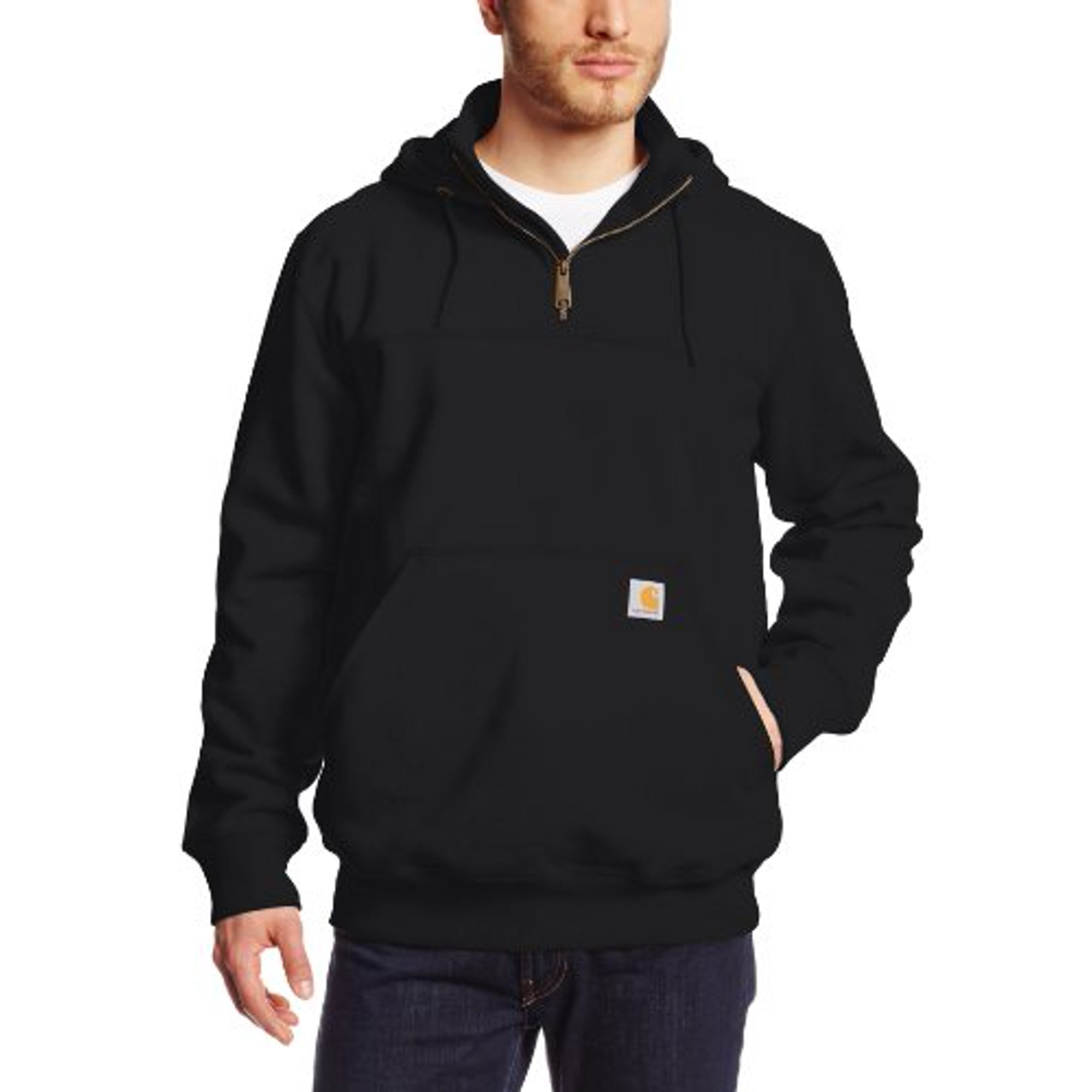 Carhartt Men&s Black Rain Defender Paxton Heavyweight Hooded Zip Mock Sweatshirt