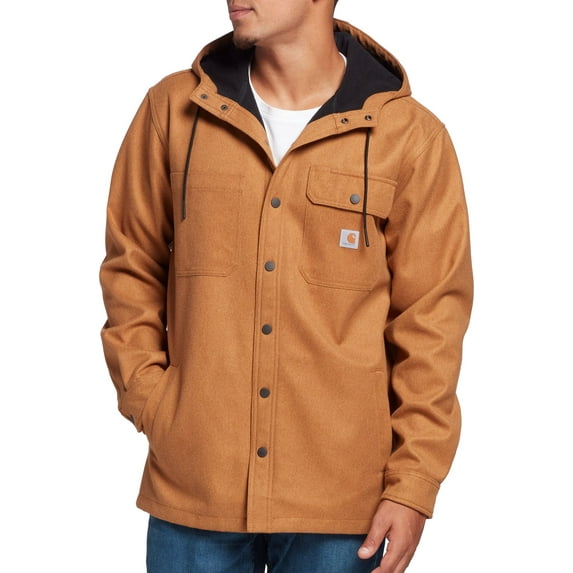 Carhartt Men's Rain Defender Relaxed Fit Heavyweight Hooded Shirt Jacket (Oiled Walnut Heather, L)