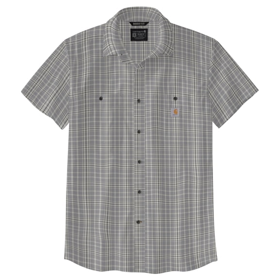 Carhartt Men's Rugged Flex Relaxed Fit Lightweight Short-Sleeve Plaid Shirt, Carhartt Gray, Medium